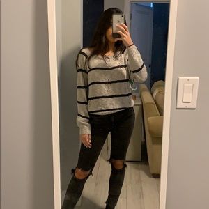 Distressed striped sweater